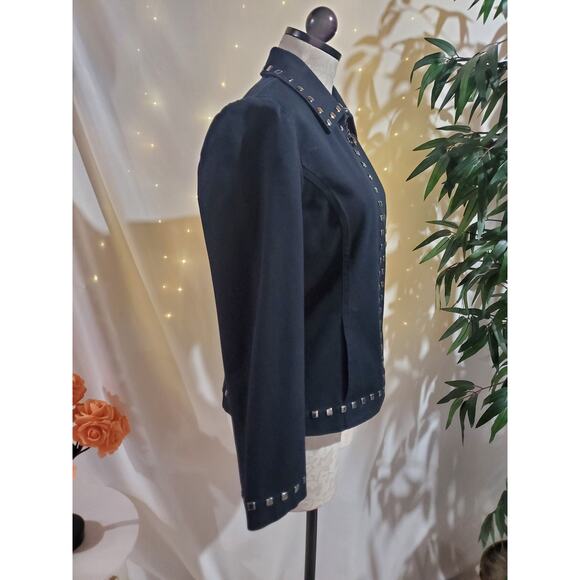 Vtg St John Sport Marie Gray Studded Zip Jacket Size P Black Stretch Pockets - Picture 4 of 14